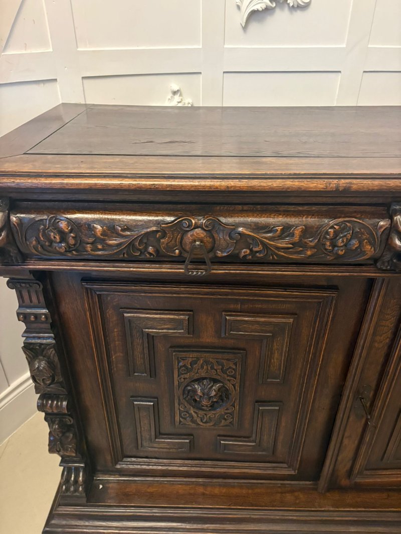 Impressive Quality Antique Carved Oak Sideboard